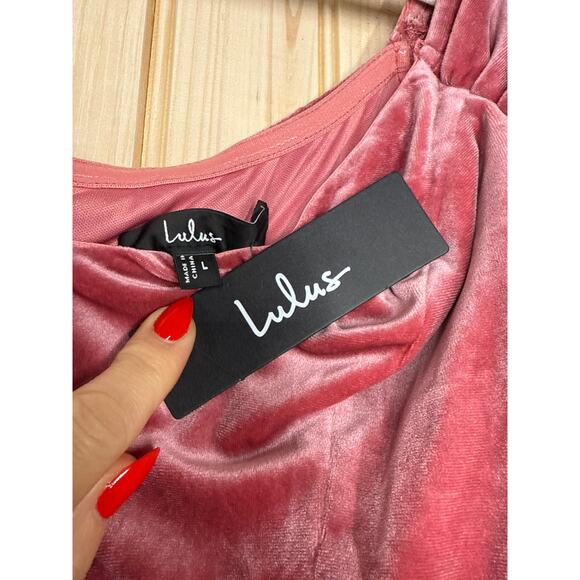 NWT Lulus Glorious Celebration Pink Velvet Off-the-Shoulder Maxi Dress Gala Sz L - Picture 6 of 8